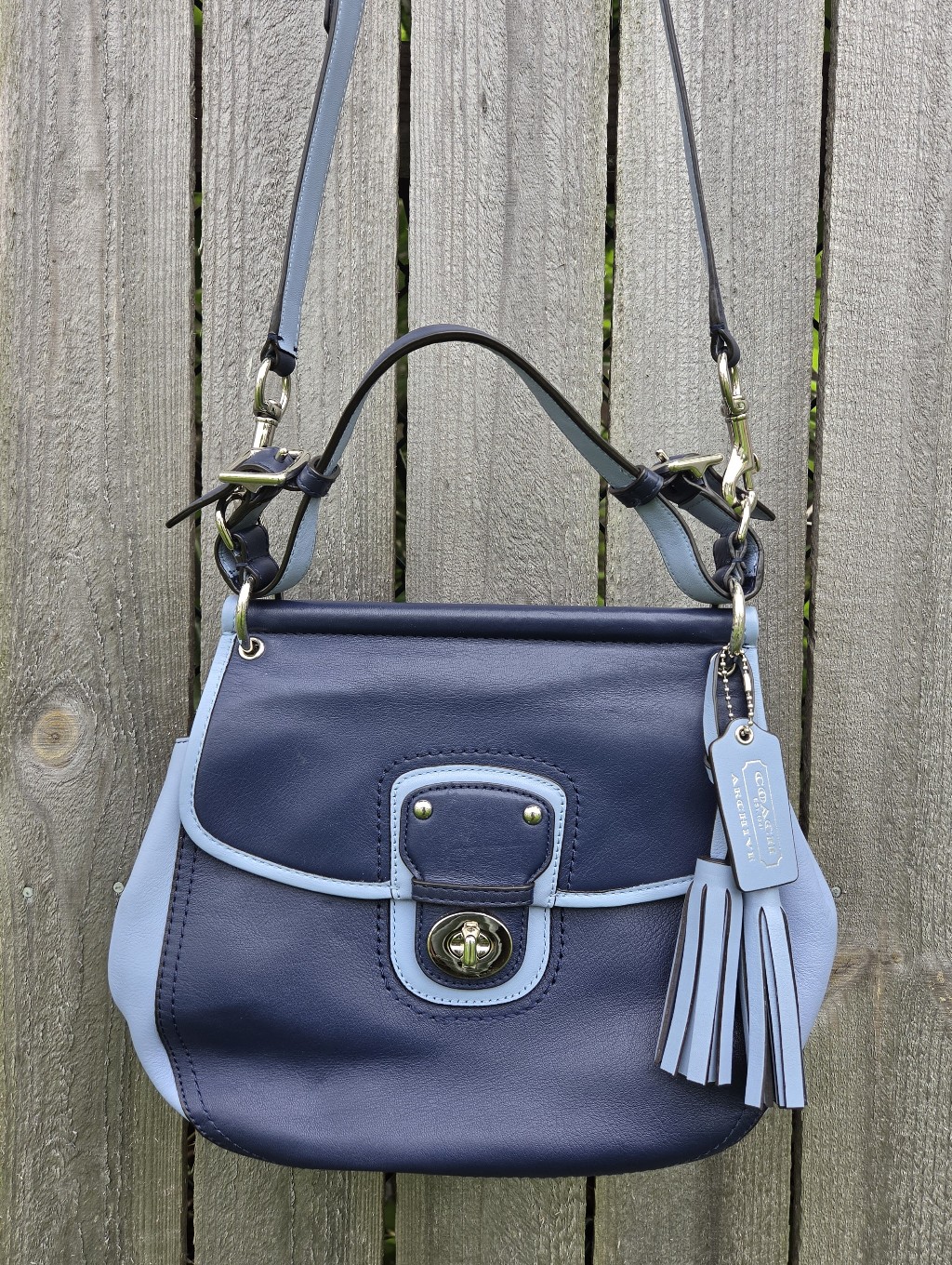 Coach Legacy Archive 2 Tone Leather Willis Crossbody Bag Navy Blue # 22409
